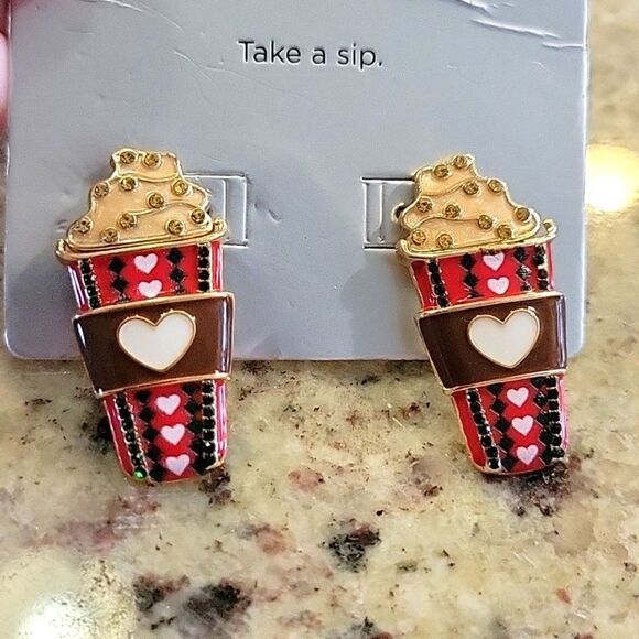 BaubleBar Sugarfix Heart Warming Latte Valentine's Coffee Cup Earrings - Picture 1 of 5